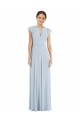 Outlet Soft Chiffon Sea Glass Flutter Sleeves A-Line V-Back Maxi Evening Dress UK