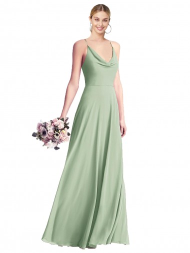 Outlet Chiffon Sage Sleeveless A-Line Open Back Maxi Evening Dress UK