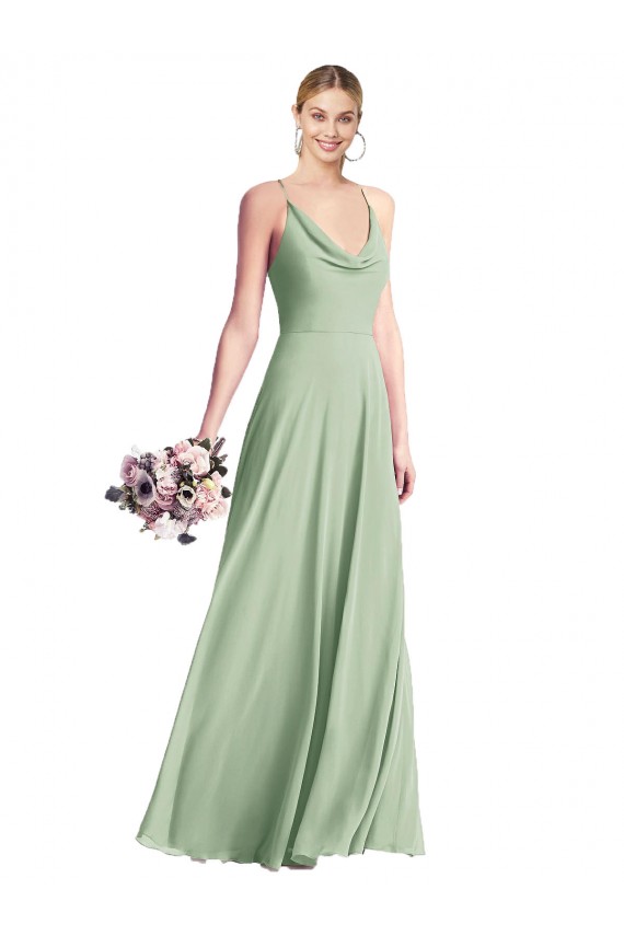 Outlet Chiffon Sage Sleeveless A-Line Open Back Maxi Evening Dress UK