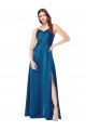 Outlet Silky Satin Peacock Blue Sleeveless A-Line Low Back Evening Dress UK