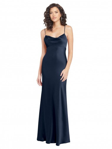 Outlet Stretch Satin Dark Navy Sleeveless A-Line Open Back Wedding Party Dress UK