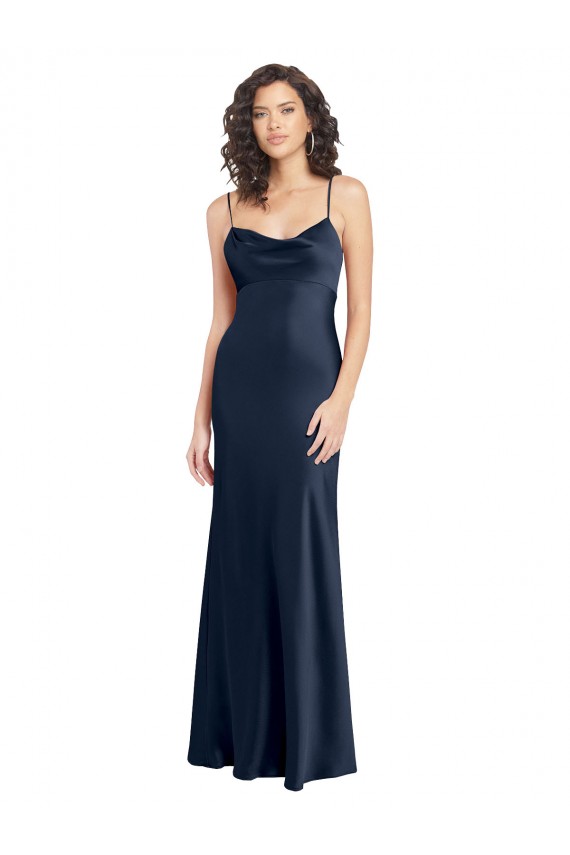 Outlet Stretch Satin Dark Navy Sleeveless A-Line Open Back Wedding Party Dress UK