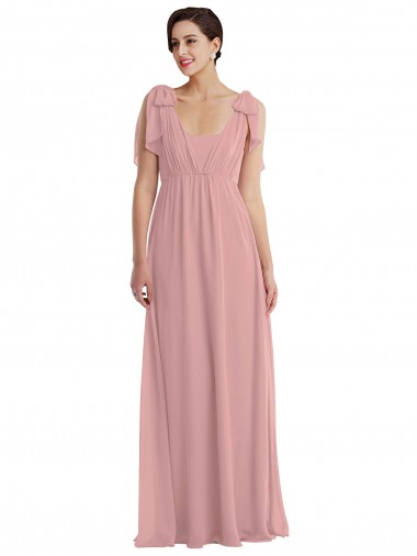 Outlet Soft Chiffon Dusty Pink Sleeveless A-Line Maxi Evening Dress UK
