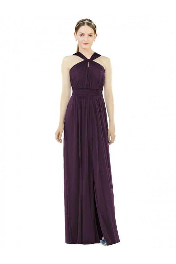 Outlet Soft Chiffon Grape Sleeveless A-Line V-Back Maxi Evening Dress UK