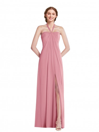 Outlet Soft Chiffon Skin Pink Sleeveless A-Line Open Back Maxi Evening Dress UK