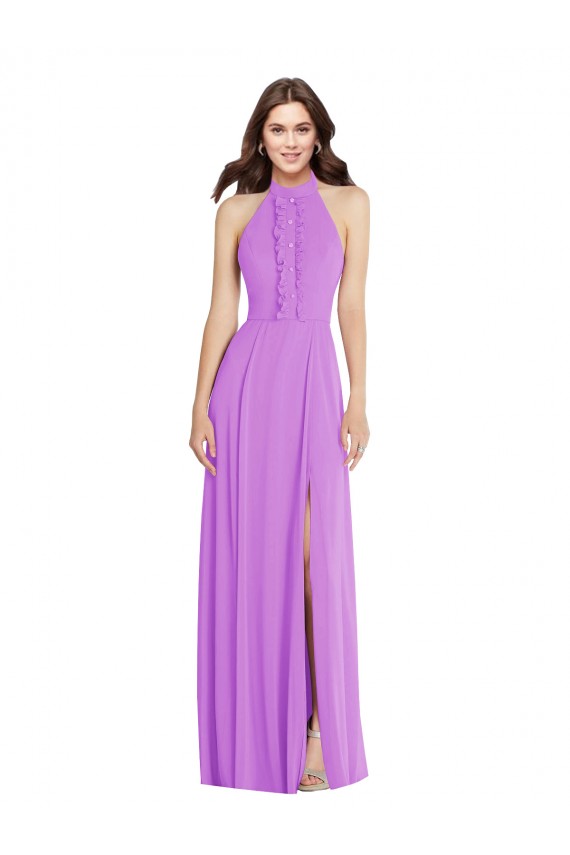 Outlet Soft Chiffon Violet Sleeveless A-Line Open Back Maxi Evening Dress UK
