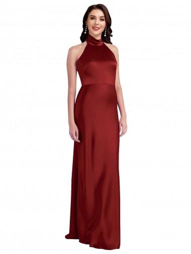 Outlet Stretch Satin Burgundy Sleeveless A-Line Open Back Evening Dress UK