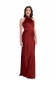 Outlet Stretch Satin Burgundy Sleeveless A-Line Open Back Evening Dress UK