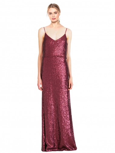 Outlet Sequin Burgundy Sleeveless A-Line Evening Dress UK