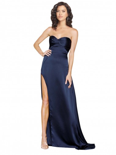 Outlet Silky Satin Sapphire Sleeveless A-Line Low Back Sexy Evening Dress UK
