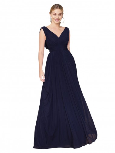 Outlet Soft Chiffon Dark Navy Sleeveless A-Line Wedding Guest Dress UK