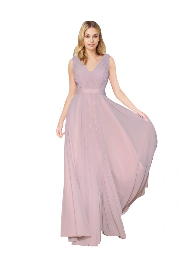Outlet Soft Chiffon Primrose Sleeveless A-Line V-Back Evening Dress UK