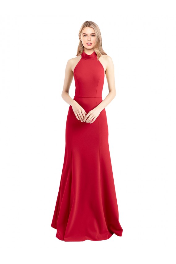 Outlet Stretch Crepe Red Sleeveless A-Line Open Back Evening Dress UK