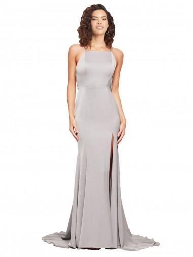 Outlet Stretch Satin Sleeveless A-Line Low Back Evening Dresses UK