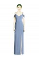 Outlet Soft Chiffon Dusty Blue Cold Shoulder A-Line Open Back Evening Dress UK