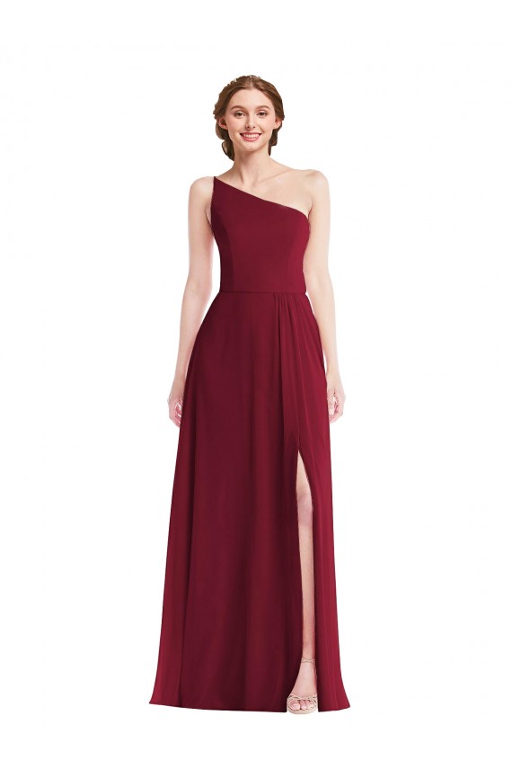 Outlet Soft Chiffon Burgundy Sleeveless A-Line Maxi Wedding Party Dress UK