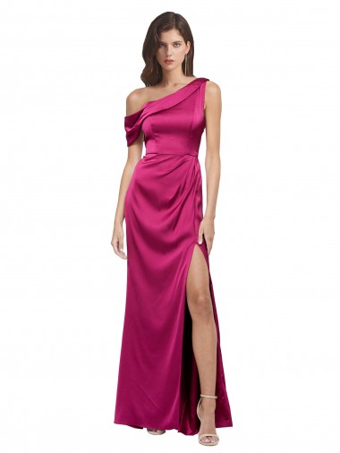 Outlet Stretch Satin Fuchsia Sleeveless A-Line Evening Dress UK