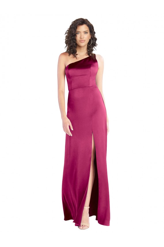 Outlet Stretch Satin Fuchsia Sleeveless A-Line Open Back Evening Dress UK
