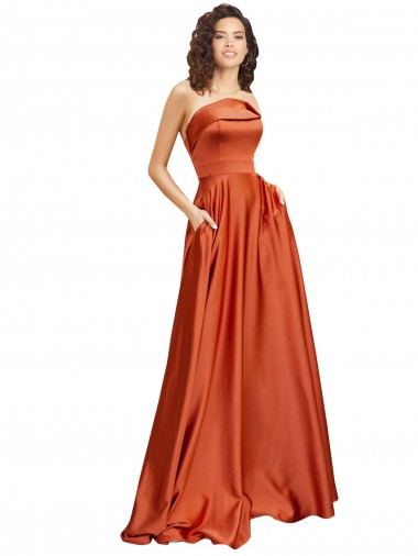 Outlet Silky Satin Burnt Orange Sleeveless A-Line Low Back Evening Dress UK