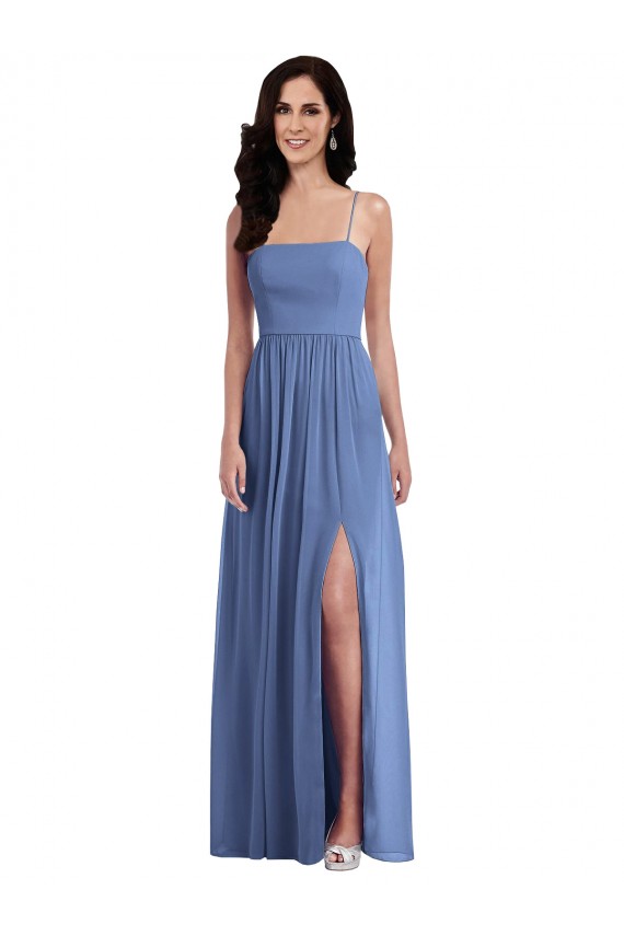 Outlet Soft Chiffon Windsor Blue Sleeveless A-Line Low Back Maxi Evening Dress UK