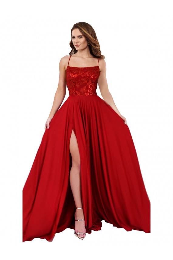 Outlet Spandex & Lace Red Sleeveless A-Line Open Back Semi Formal Evening Dress UK