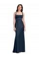 Outlet Stretch Satin Dark Navy Sleeveless A-Line Low Back Bridal Party Dress UK