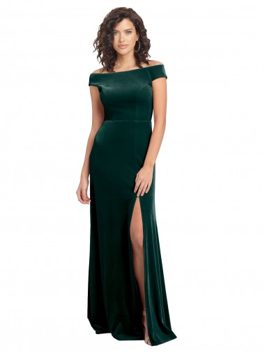 Outlet Stretch Velvet Dark Green Cap Sleeves A-Line Evening Dress UK