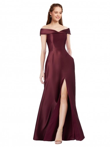 Outlet Satin Burgundy Gold Cap Sleeves A-Line Evening Dress UK