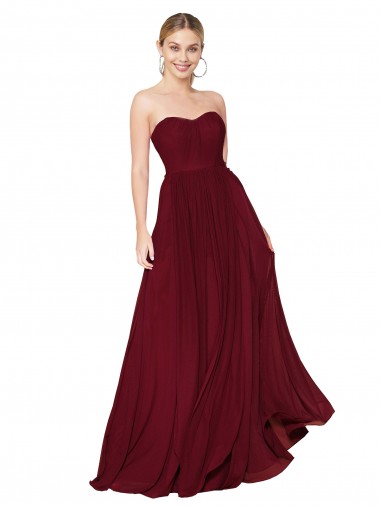 Outlet Soft Chiffon Burgundy Sleeveless Sweetheart Evening Dress UK