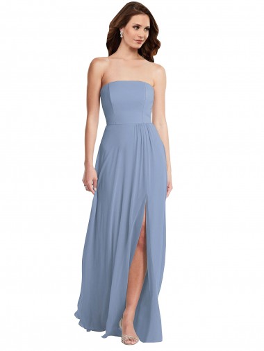 Outlet Soft Chiffon Dusty Blue Sleeveless A-Line Maxi Wedding Party Dress UK