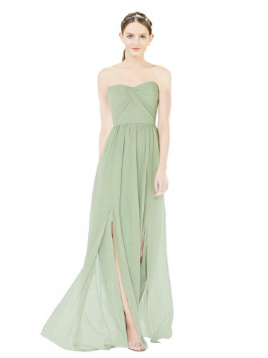 Outlet Soft Chiffon Sage Sleeveless A-Line Low Back Maxi Evening Dress UK