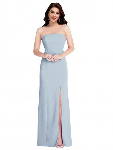 Outlet Stretch Crepe Light Sky Blue Sleeveless A-Line Low Back Maxi Evening Dress UK