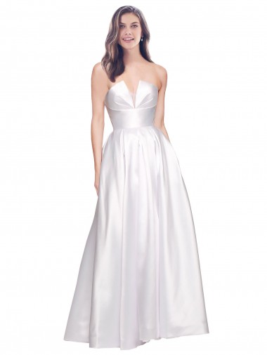 Outlet Stretch Satin White Sleeveless A-Line Low Back Evening Dress UK