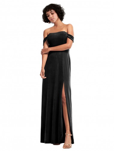 Outlet Stretch Velvet Black Sleeveless A-Line Evening Dress UK