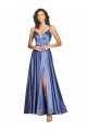Outlet Silky Satin French Blue Sleeveless A-Line Low Back Sexy Evening Dress UK