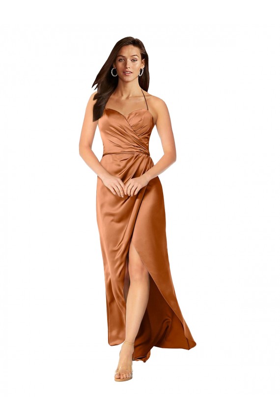 Outlet Silky Satin Orange Sleeveless A-Line Low Back Evening Dress UK