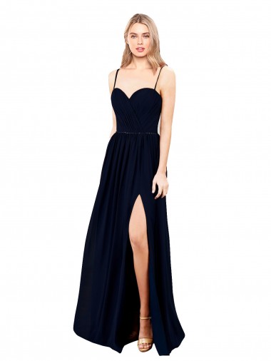Outlet Soft Chiffon Dark Navy Sleeveless A-Line Evening Dress UK