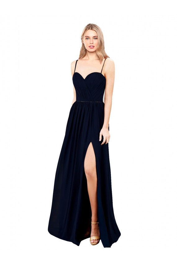 Outlet Soft Chiffon Dark Navy Sleeveless A-Line Evening Dress UK