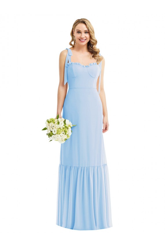 Outlet Soft Chiffon Light Sky Blue Sleeveless A-Line Maxi Bridal Party Dress UK