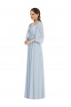 Outlet Soft Chiffon Sea Glass Puff Sleeves A-Line Evening Dress UK