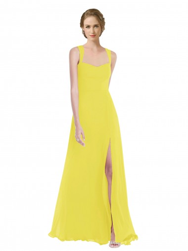 Outlet Soft Chiffon Yellow Sleeveless A-Line Maxi Evening Dress UK