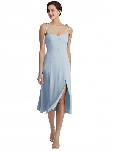 Outlet Stretch Crepe Light Sky Blue Sleeveless A-Line Evening Dress UK