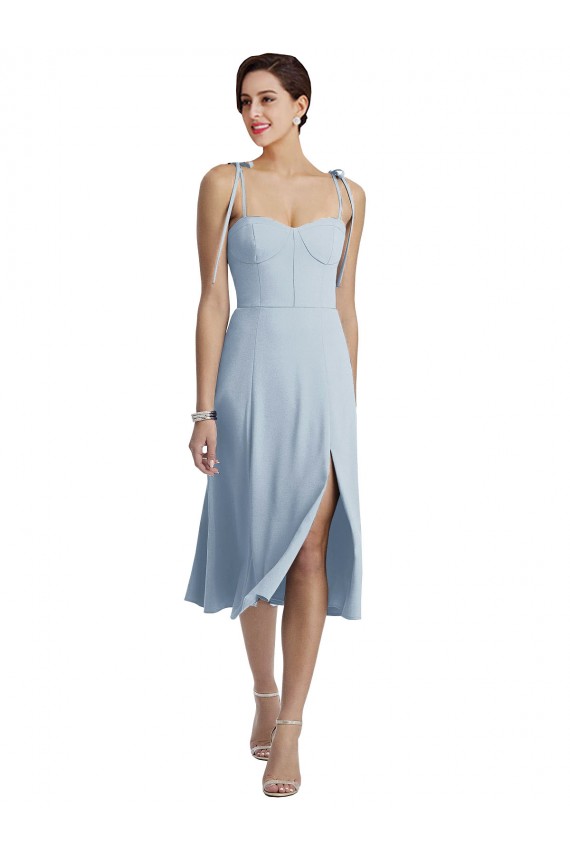 Outlet Stretch Crepe Light Sky Blue Sleeveless A-Line Evening Dress UK