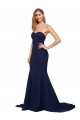 Outlet Stretch Crepe Dark Navy Sleeveless A-Line Low Back Wedding Party Dress UK