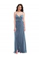 Outlet Stretch Velvet Dusty Blue Sleeveless A-Line Low Back Maxi Evening Dress UK