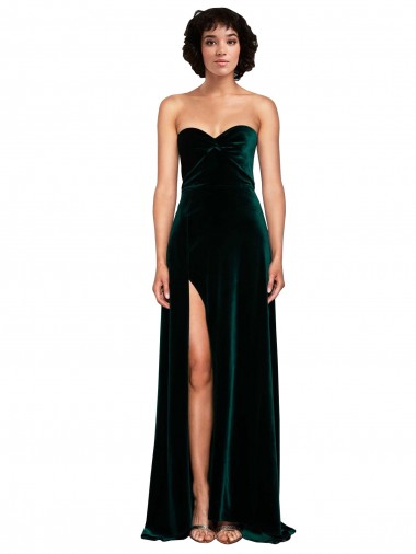 Outlet Stretch Velvet Dark Green Sleeveless A-Line Low Back Semi Formal Evening Dress UK