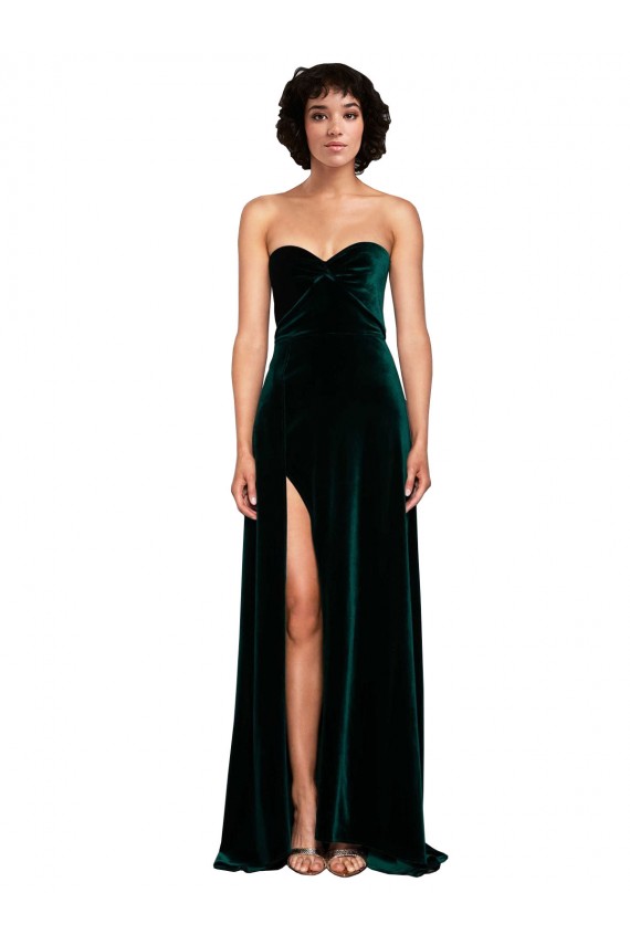 Outlet Stretch Velvet Dark Green Sleeveless A-Line Low Back Semi Formal Evening Dress UK