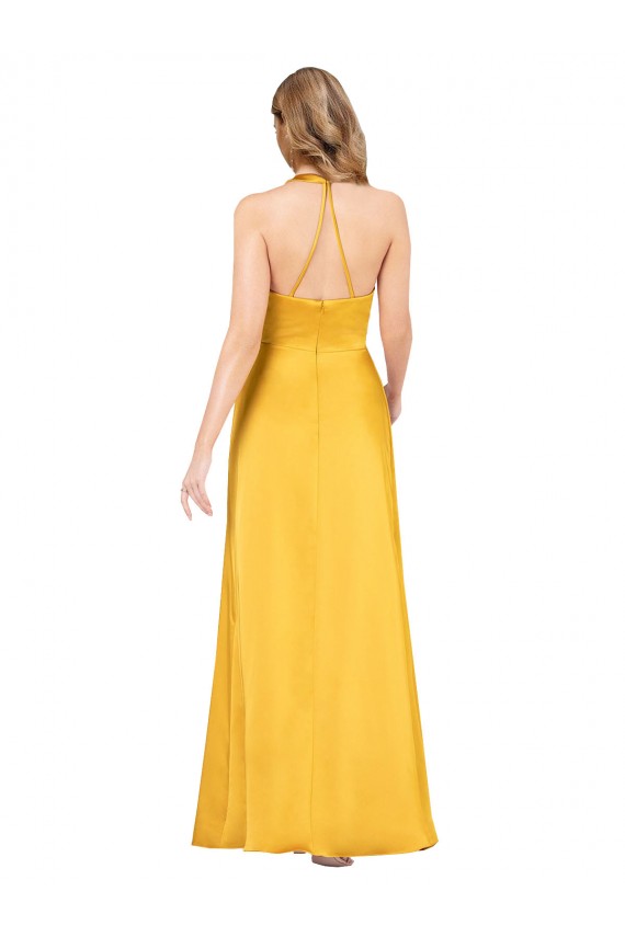 Outlet Silky Satin Sleeveless A-Line Open Back Evening Dress UK