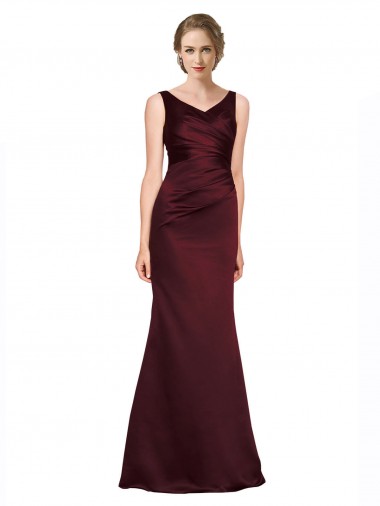Outlet Satin Burgundy Sleeveless A-Line Low Back Evening Dress UK
