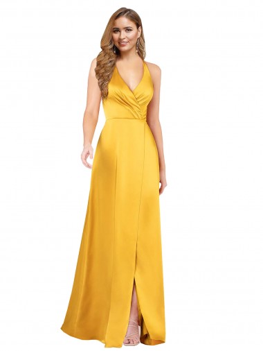 Outlet Silky Satin Sleeveless A-Line Open Back Evening Dress UK